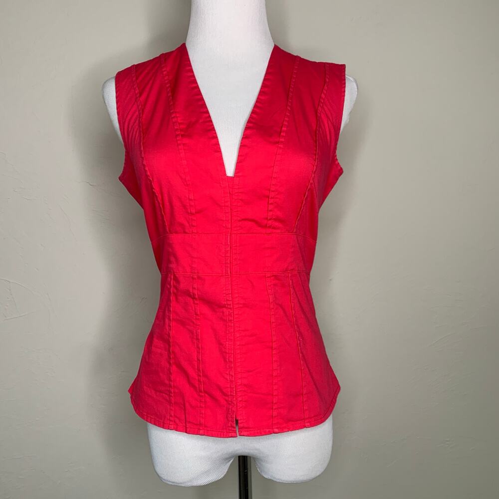 Y2K Fitted Bright Red Pink Shell Top Sz Small Stretch